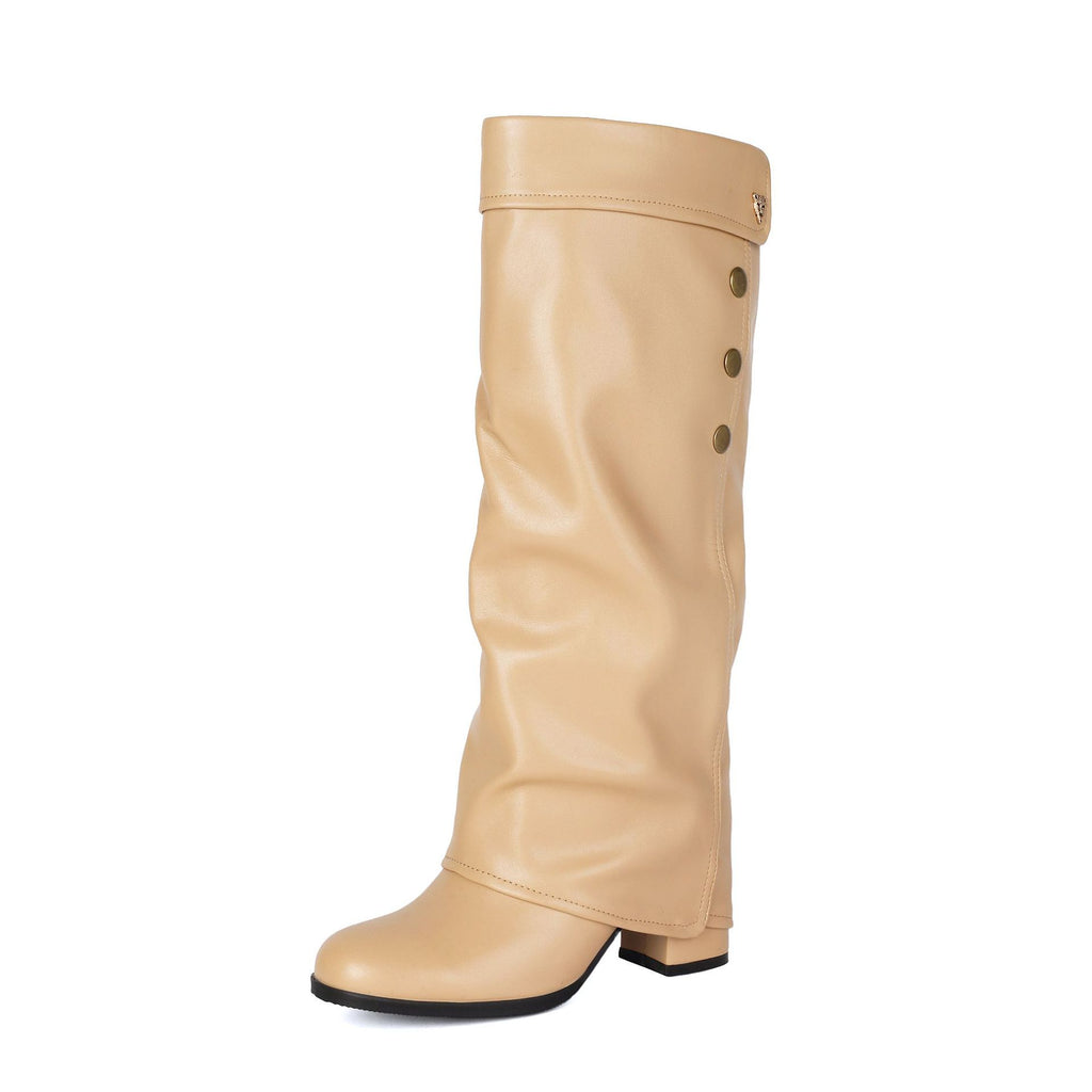 Chunky Heel Knee-High Stomp Boots