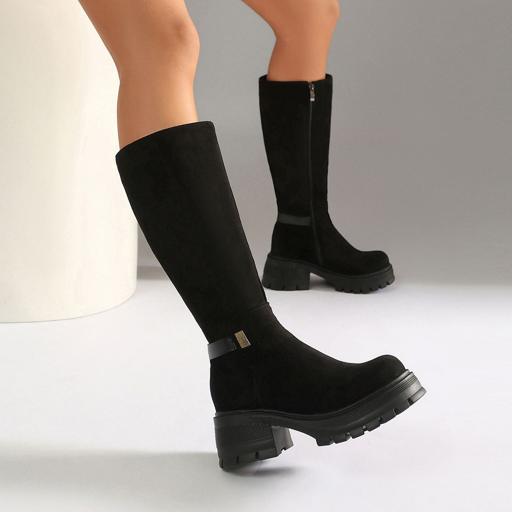 Faux Suede Punk Chunky Heel Over-the-Knee Boots