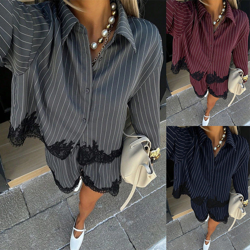 Striped Shirt & Drawstring Shorts Set