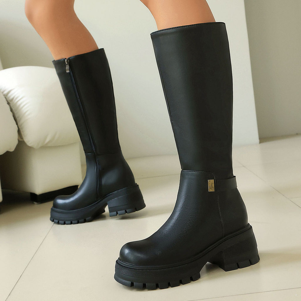 Faux Suede Punk Chunky Heel Over-the-Knee Boots