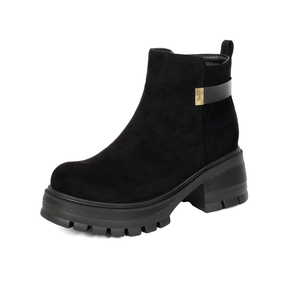 Suede Side Zipper Chunky Heel Ankle Boots (Large Sizes)