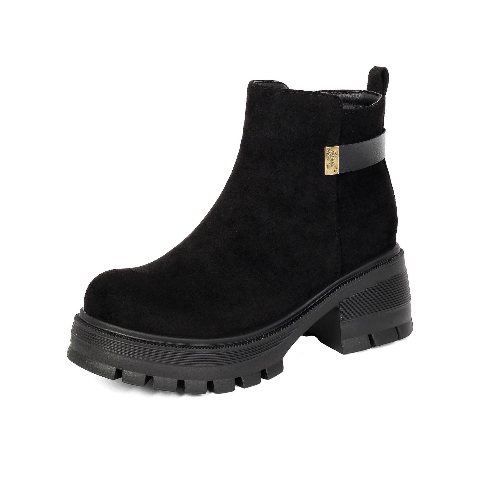 Suede Side Zipper Chunky Heel Ankle Boots (Large Sizes)