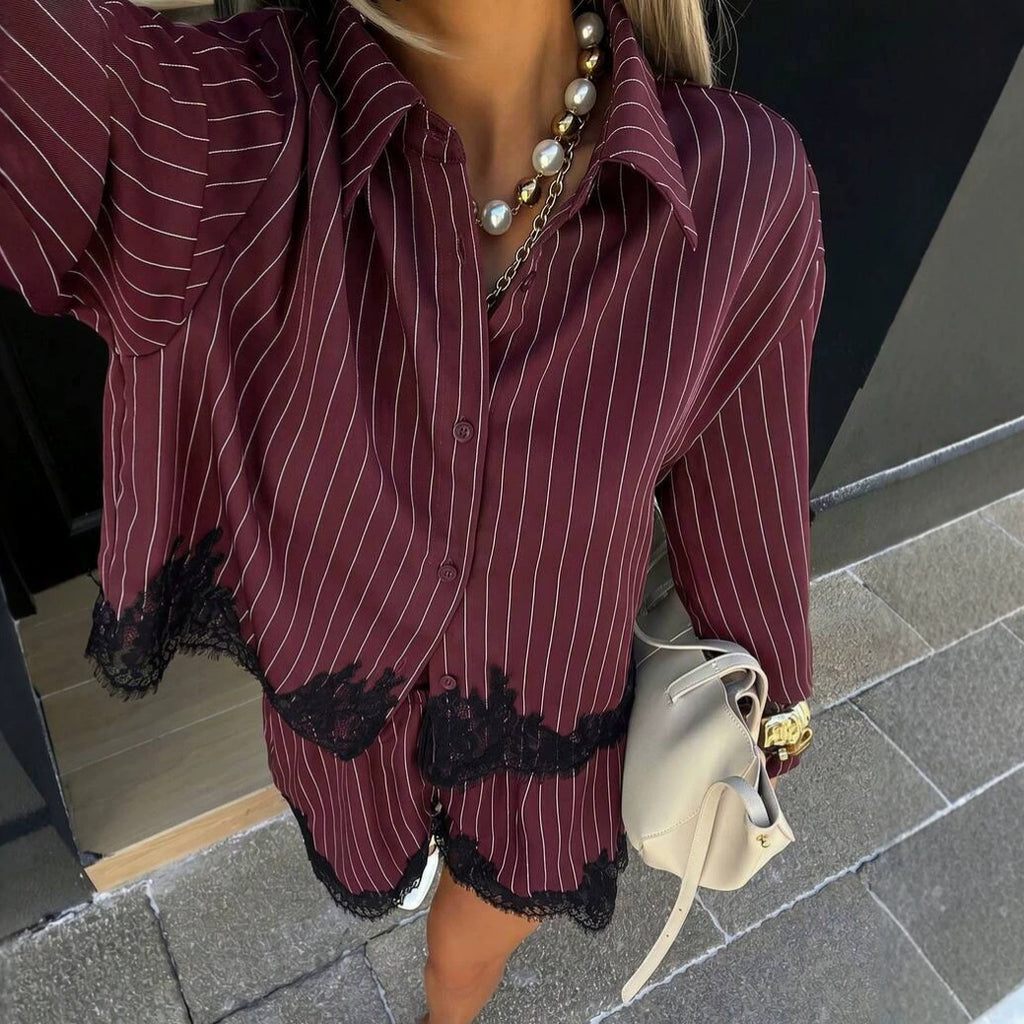 Striped Shirt & Drawstring Shorts Set