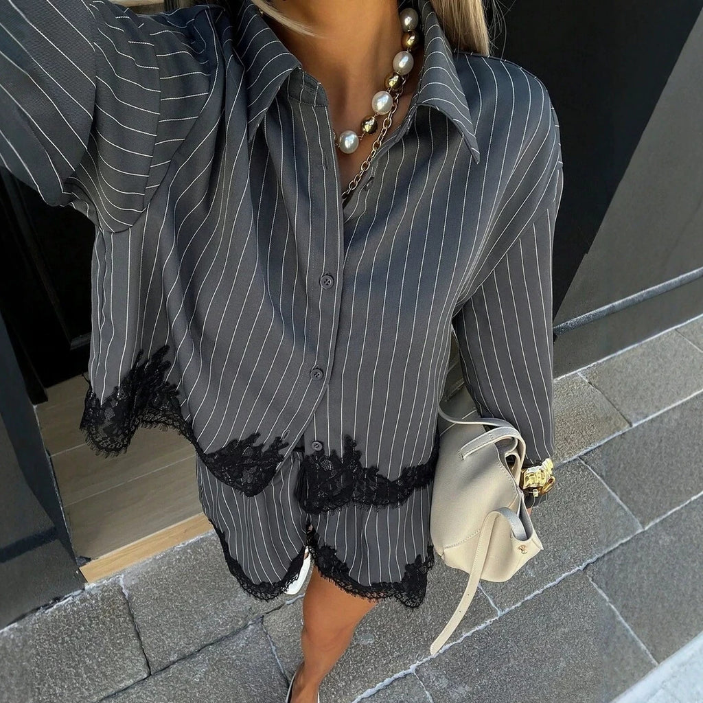 Striped Shirt & Drawstring Shorts Set