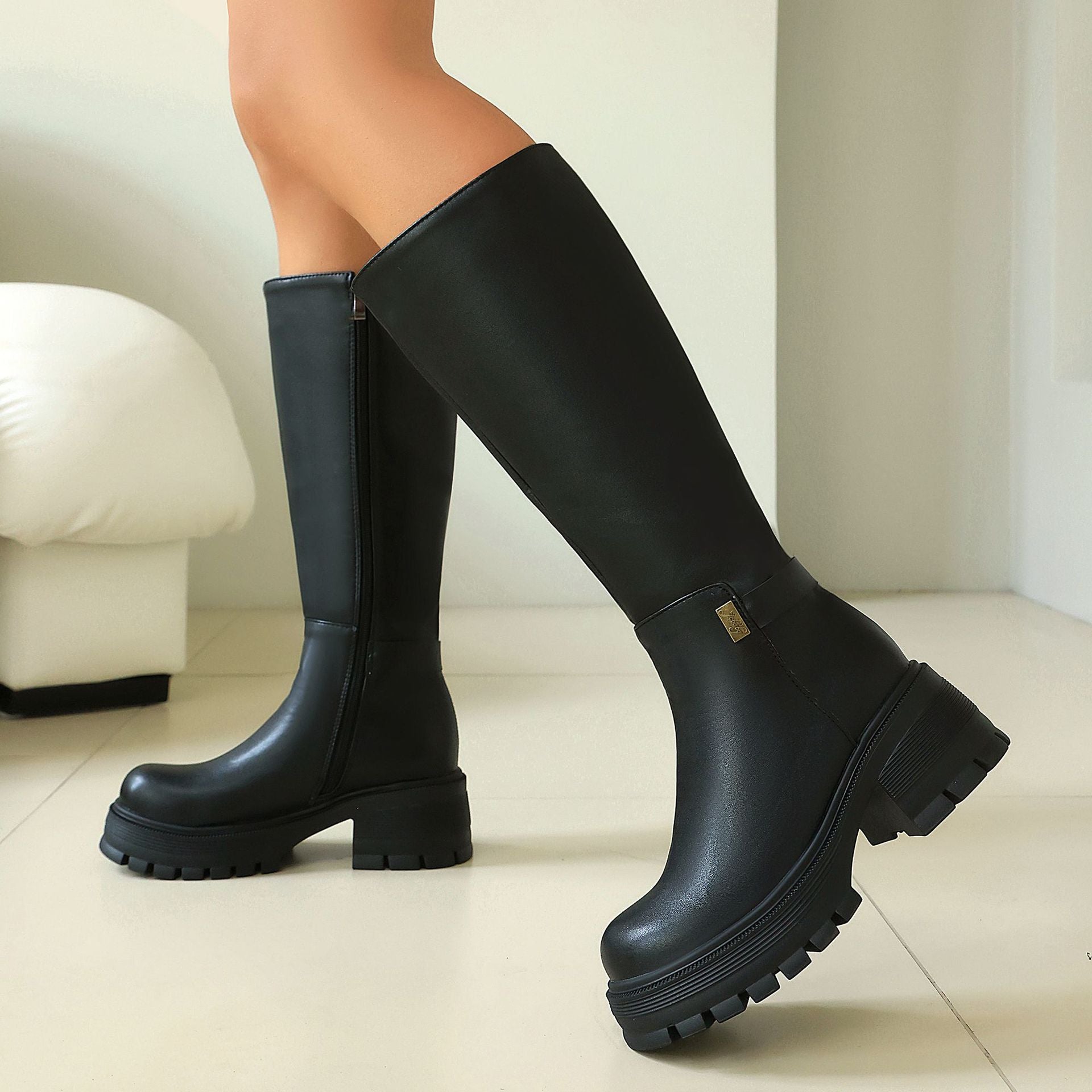 Faux Suede Punk Chunky Heel Over-the-Knee Boots