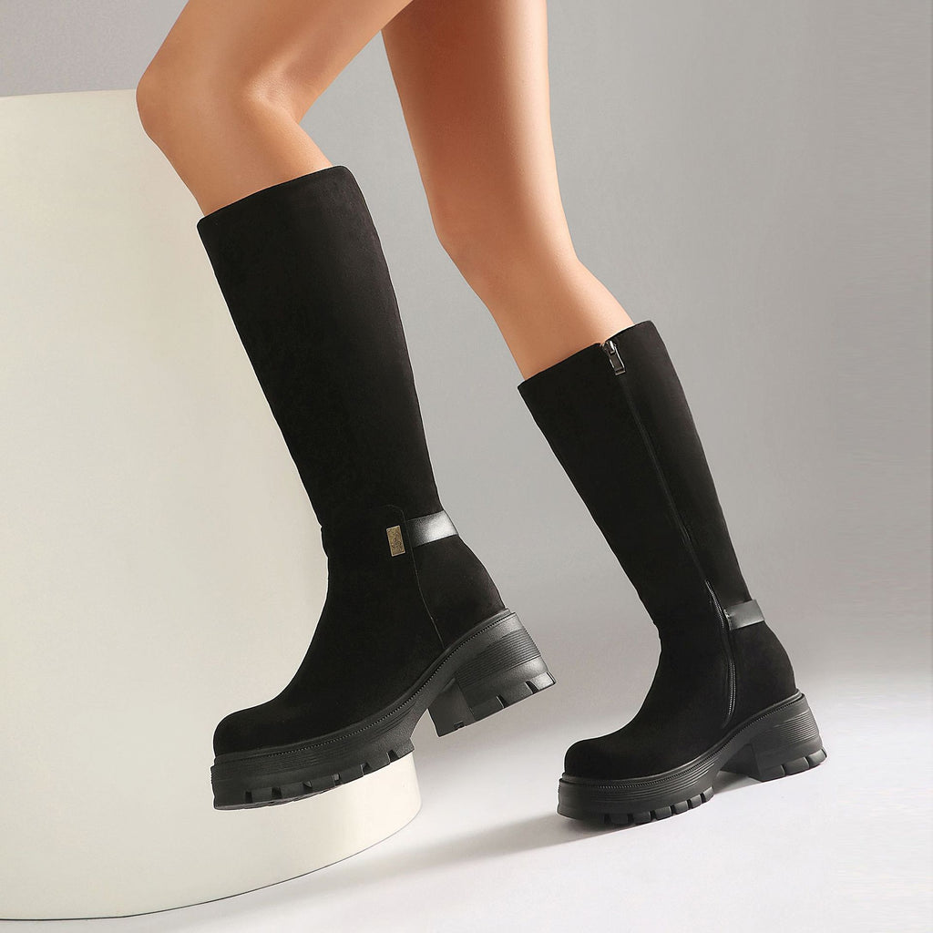 Faux Suede Punk Chunky Heel Over-the-Knee Boots