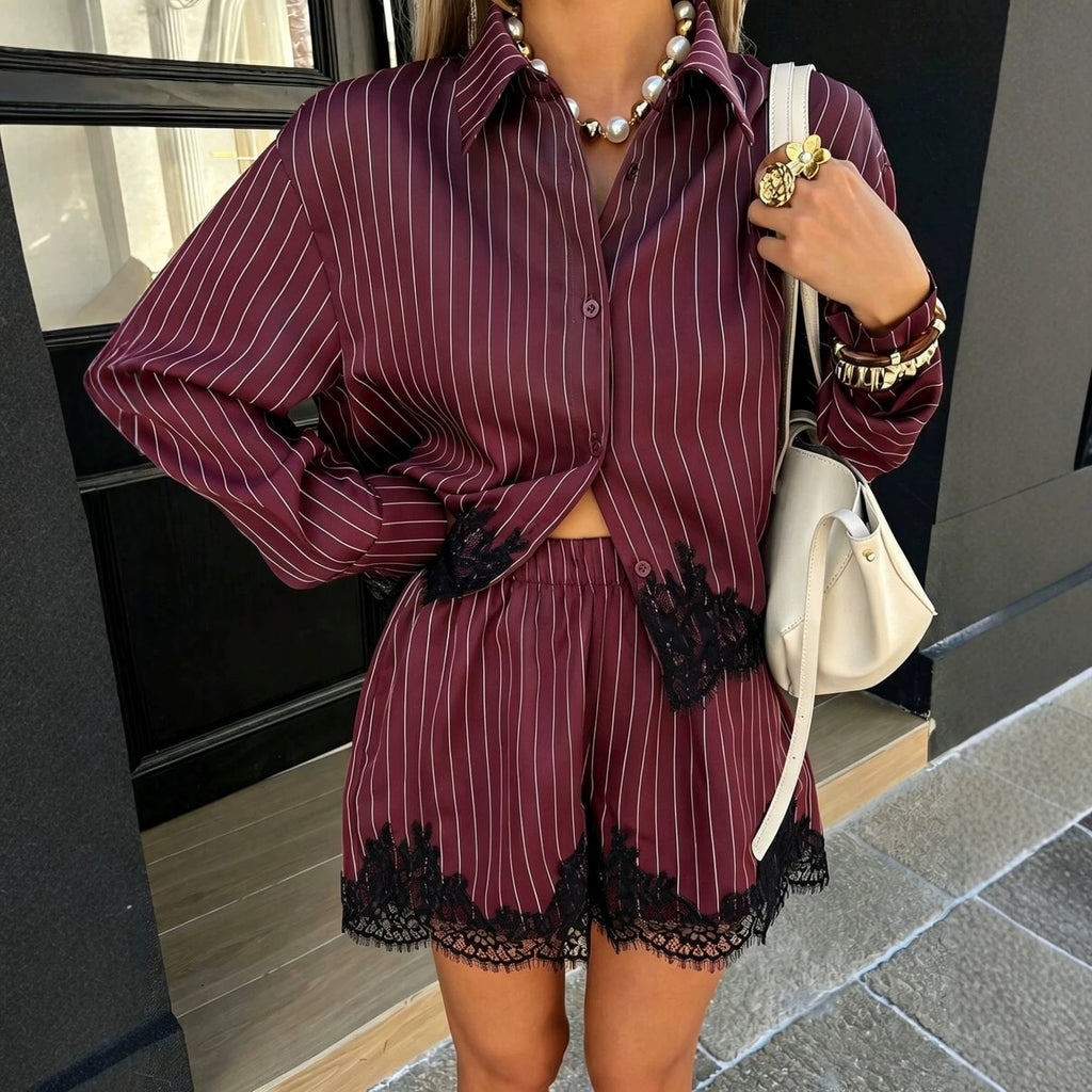 Striped Shirt & Drawstring Shorts Set
